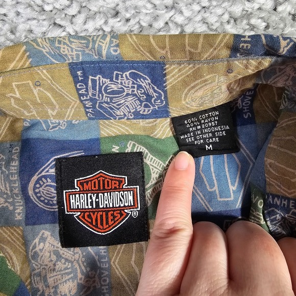Harley Davidson Shirt Mens Medium Button Up Short Sleeve Engine Print Hawaiian - Picture 6 of 11